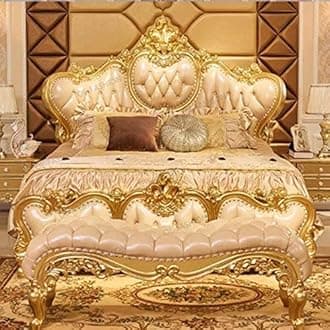 CLASSIC WOOD & CRAFT® Timeless King Size Bed Frame - High Headboard, Footboard, & Premium Teak Wood - Customizable Features, 203 cm x 193 cm No Mattress Included (Design-1)