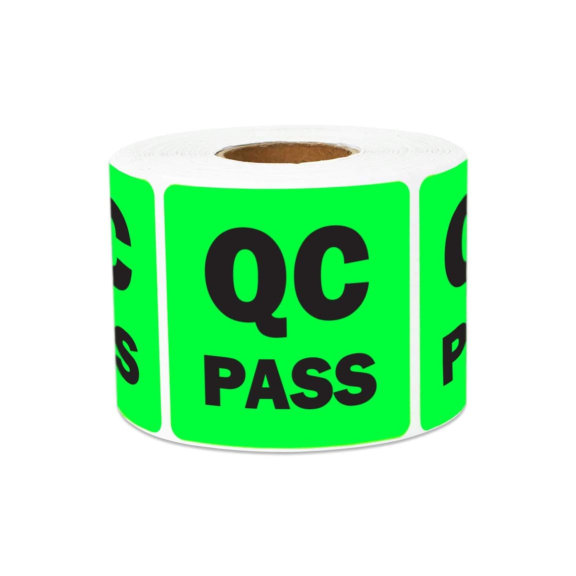 QC Pass Stickers - 2 x 2 inch Square in Fluorescent Green QC Pass Label for Quality Control in Production Line Warehouse Inventory Management Inspection Stickers - 300 Labels per Roll