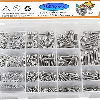 huruirui M2 M3 M4 M5 Nuts and Bolts Washers Assorted Set 304 Stainless Steel Hex Socket Head Cap Screws Bolts and Nuts Kit 945pcs Thread Machine Screws Hex Bolt Set Fastener Repair Tools Assortment