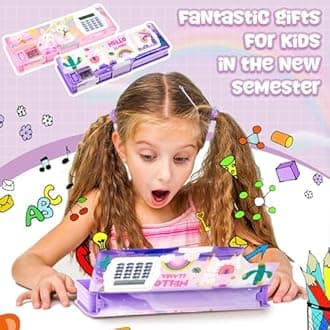 Henoyso 2 Pcs Multifunctional Pencil Box for Girls Cute Pencil Case Plastic Pencil Case with Calculator and Pencil Sharpener Pencil Pouch Gifts (Alpaca, Rabbit)