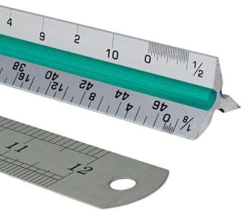Artellius B071VVKGQ8 12” Triangular Architect Scale Ruler (Professional Grade Metal) Color Coded Architectural Scale (Imperial Measurements) Free 12” Metal Standard Ruler