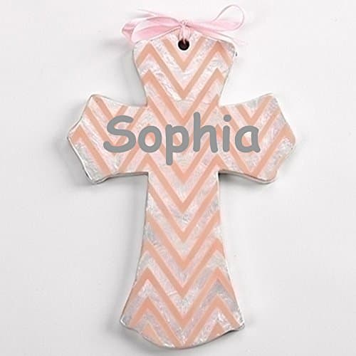 Personalized Blue Chevron Cross Nursery Wall Decor With Name - 7.25 Inches Tall
