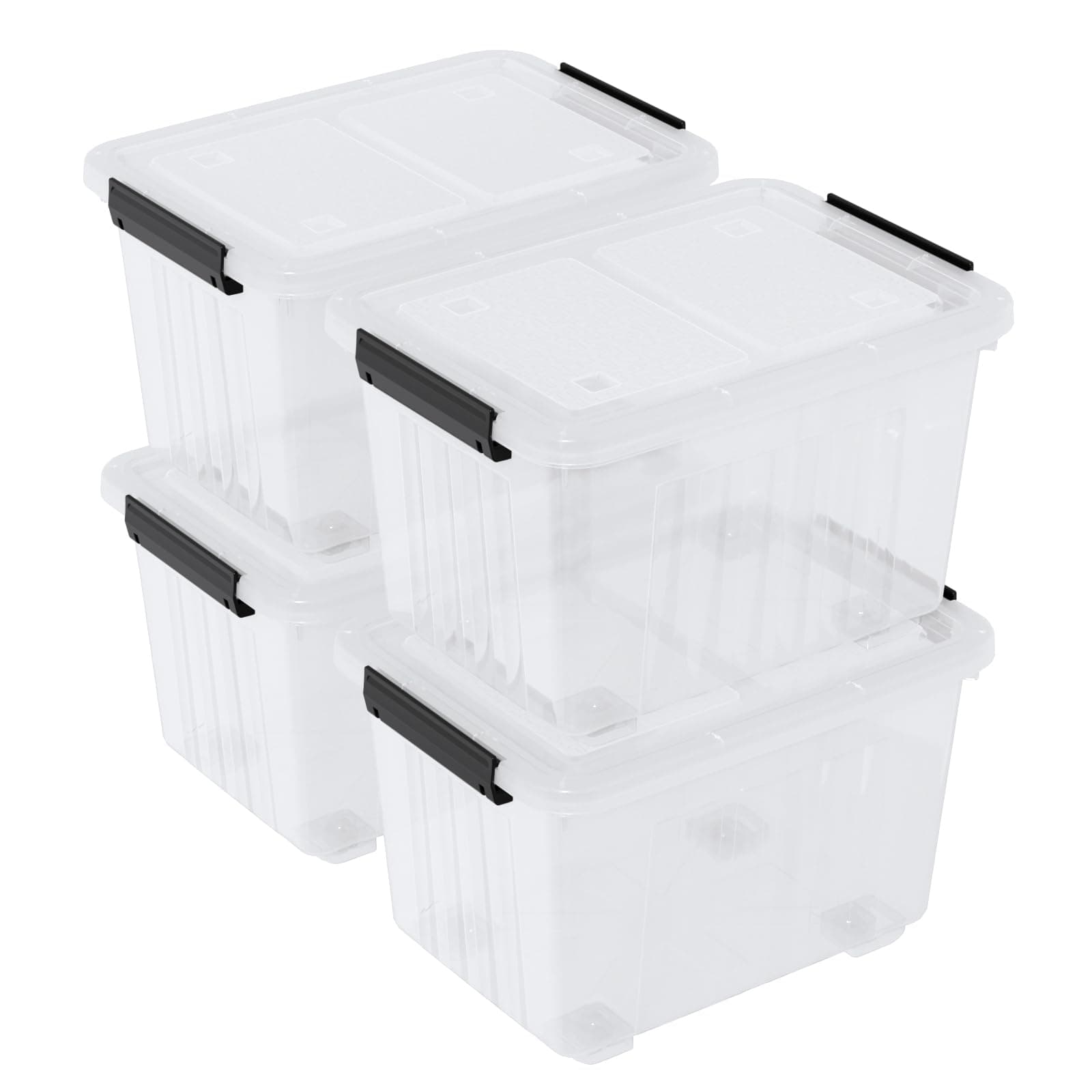 4 Packs 50 L Plastic Latching Box with Wheels, Holiday Wreath Storage Container Box with Lid, for Office and Home Organization