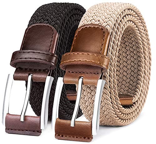 BULLIANT Belt for Men 2Pack,Mens Gift Stretch Braided Web Belt Elastic for Casual Golf Jeans,1 3/8"