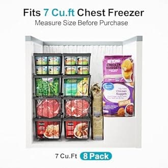 iSPECLE Chest Freezer Organizer Bins - Fits 7 Cu.Ft Deep Freezer, 6 Pack Stackable Wire Baskets(14.7" Length), Heavy Duty Coated Freezer Organizer, Rust Resistant for Frozen Food Sorting, Black