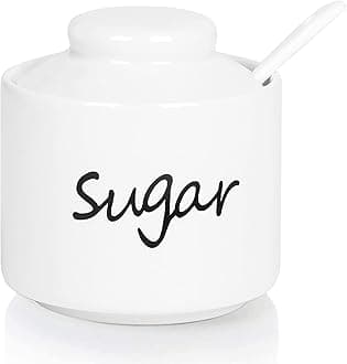 Ceramic Small Sugar Bowl with Lid and Spoon,Porcelain Sugar Pot,8oz (White)