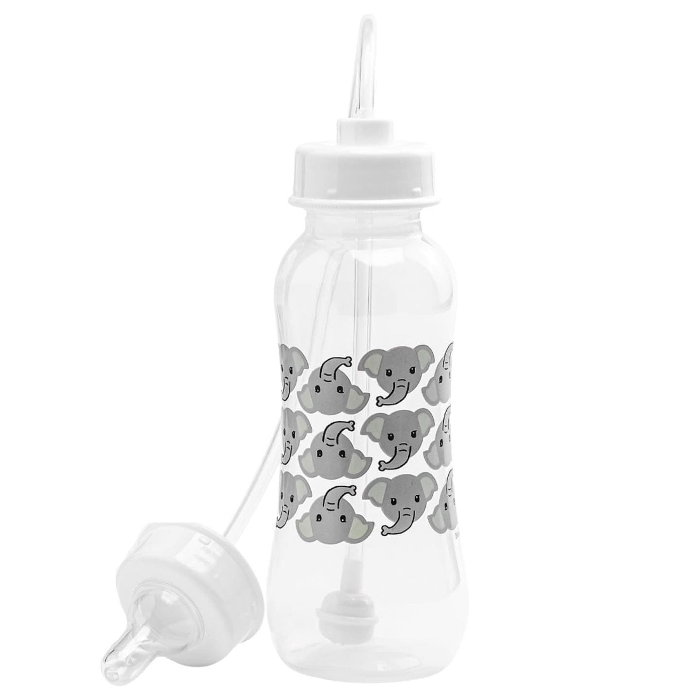 Hands-Free Baby Bottle - Anti-Colic Nursing System 9 oz Baby Bottle with Fast Flow Nipple/Teat 3m+ with Tube Straw Feeding System for Toddler (1 Bottle - Elephant)