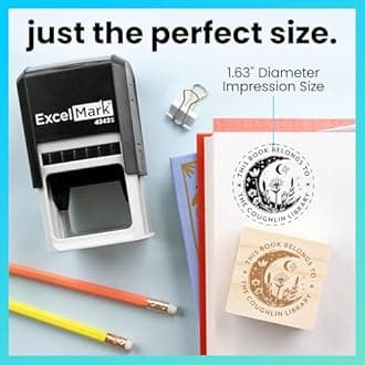 ExcelMark Personalized Book Embossers & Stamps - Personalize a Book Embosser, Wood Stamp, or Self-Inking Mount (Celestial, Round)