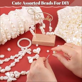 270-320PCS TINKRSTUFF Assorted Mix ABS Imitation Pearl Beads for Bracelet Making, Cute Bead for Jewelry Making Bow Butterfly Heart Kawaii Aesthetic Acrylic Beads,DIY Necklace Keychain Phone Charms