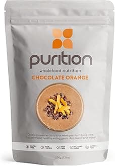 Purition Chocolate Orange – High Protein Wholefood Shake | 500g Natural Meal Replacement with Whey Protein for Keto Diet, Weight Loss & Healthy Breakfasts | 12 Servings