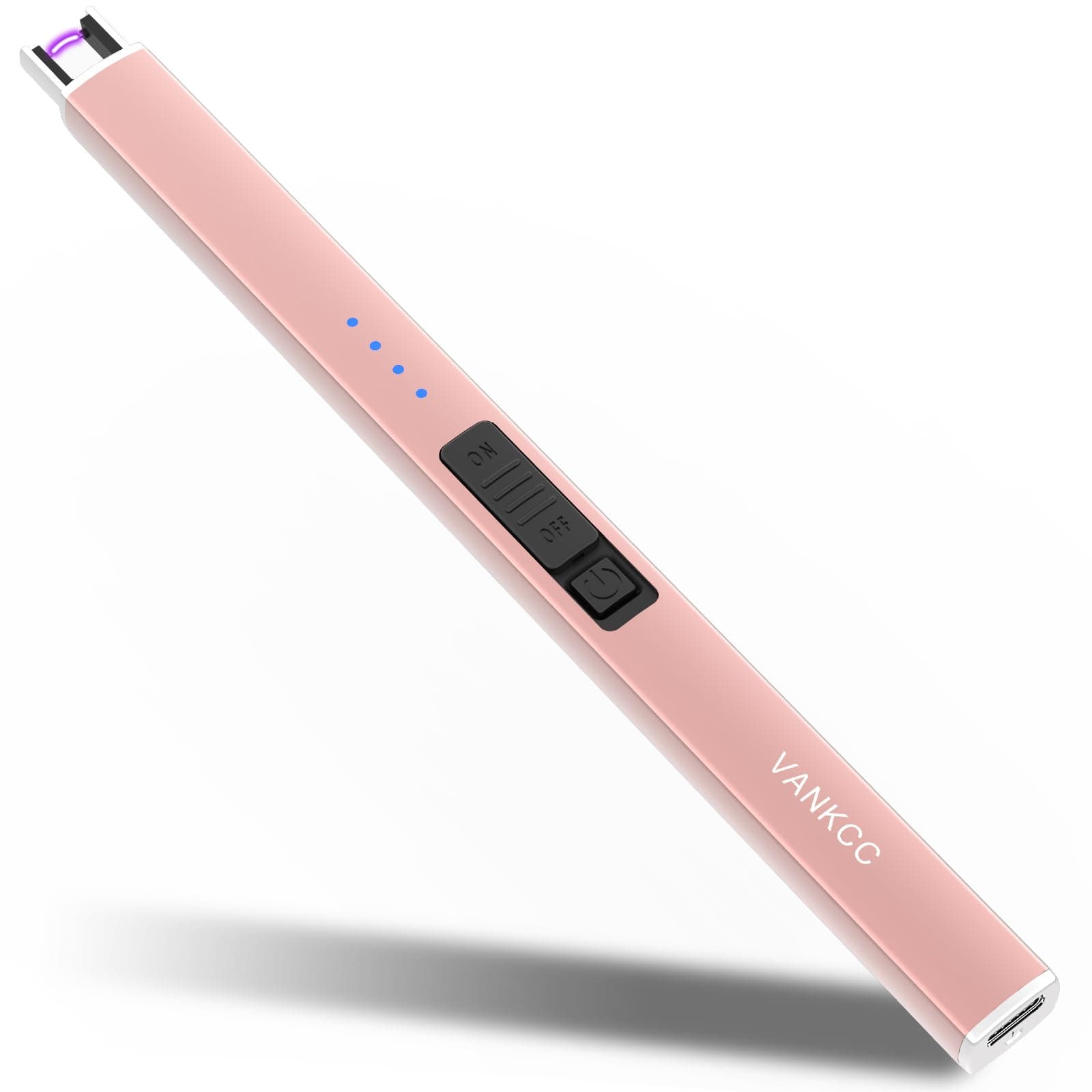 Electric Candle Lighter Plasma Arc Lighters Long USB Rechargeable Lighters Windproof Flameless with Double Safety Lock for Candle BBQ Camping (Rose Gold)