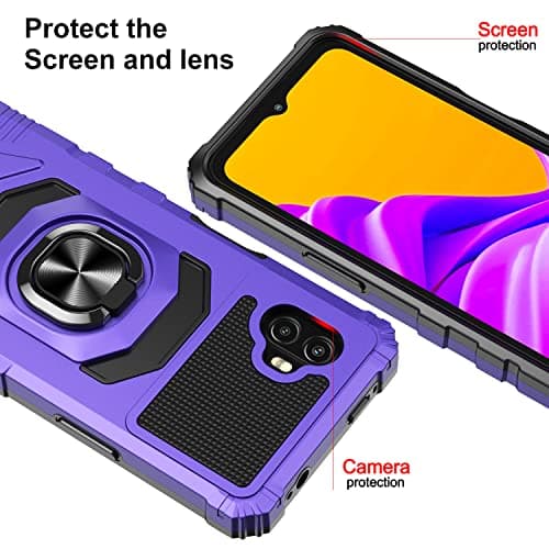 for Samsung Galaxy Xcover 7 Pro Phone Case with Tempered Glass Screen Protector,Military GradeShockproof Protective Cover,with Ring Kickstand (Purple)