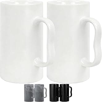 20 oz Large Ceramic Coffee Mugs,Tall Latte Cups with Big M Handle,600ml Oversized Bulk Beer Cappuccino,Espresso XL Porcelain Cup Set of 2 for Men and Women Gifts White