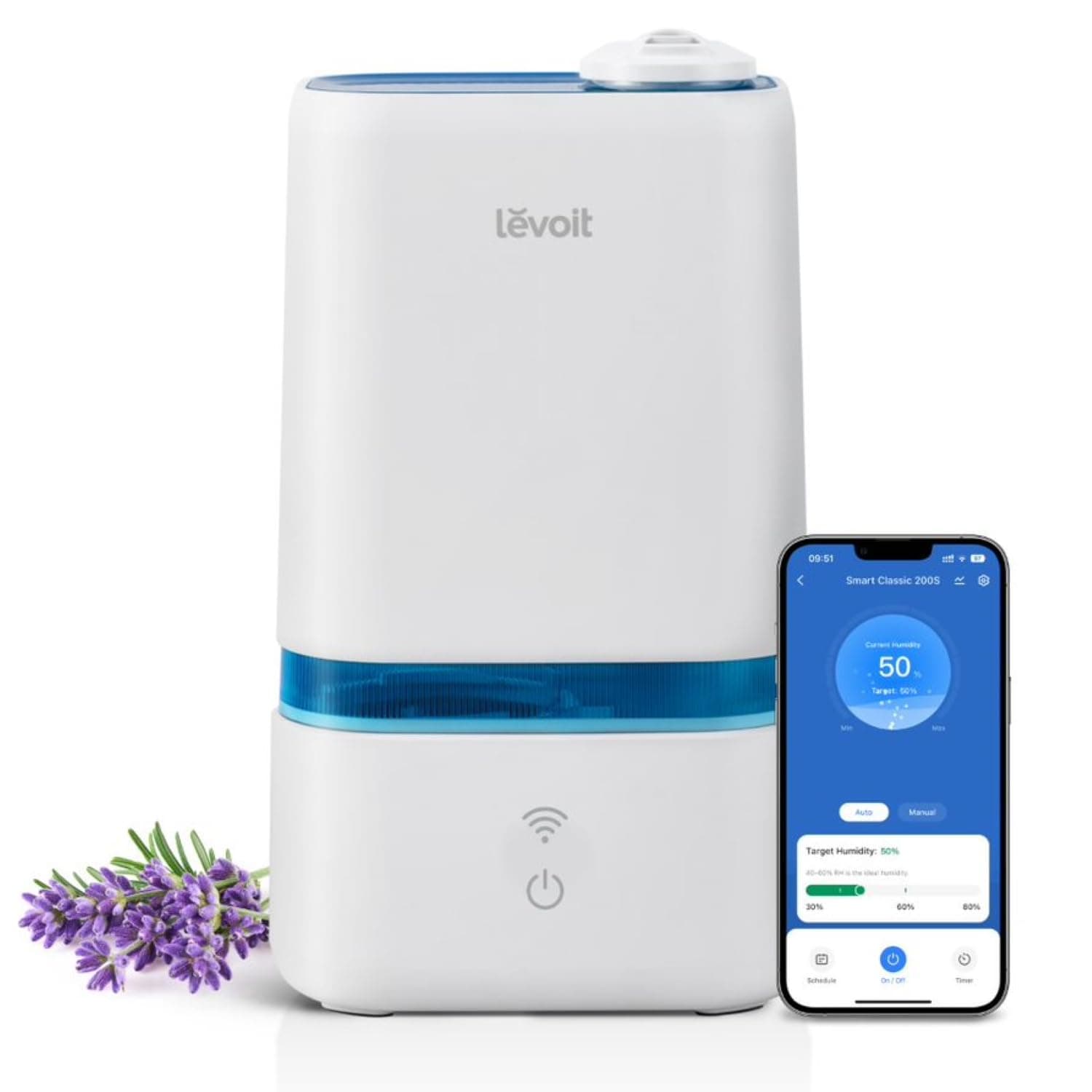 LEVOIT Humidifiers for Bedroom, Smart Wi-Fi Cool Mist Essential Oils Diffuser in one, 4L Ultrasonic Air Vaporizer for plants, baby, Quiet for home large room, nursery, 40 Hours, Classic 200S, Blue