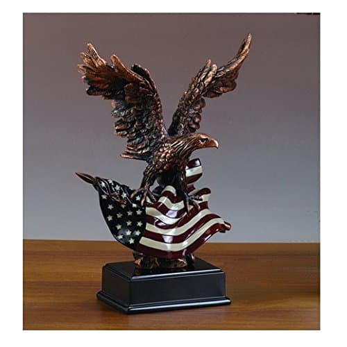 Large Eagle with American Flag Resin Sculpture - 14.5" Tall