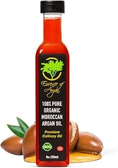 Essence of Argan Organic Moroccan Argan Oil for Cooking 8 Ounces - USDA Approved, Eco-Certified Organic Argan Oil with Rich Nutrients - Premium Culinary Oil & Keto Dressing with Toasted Nutty Flavor