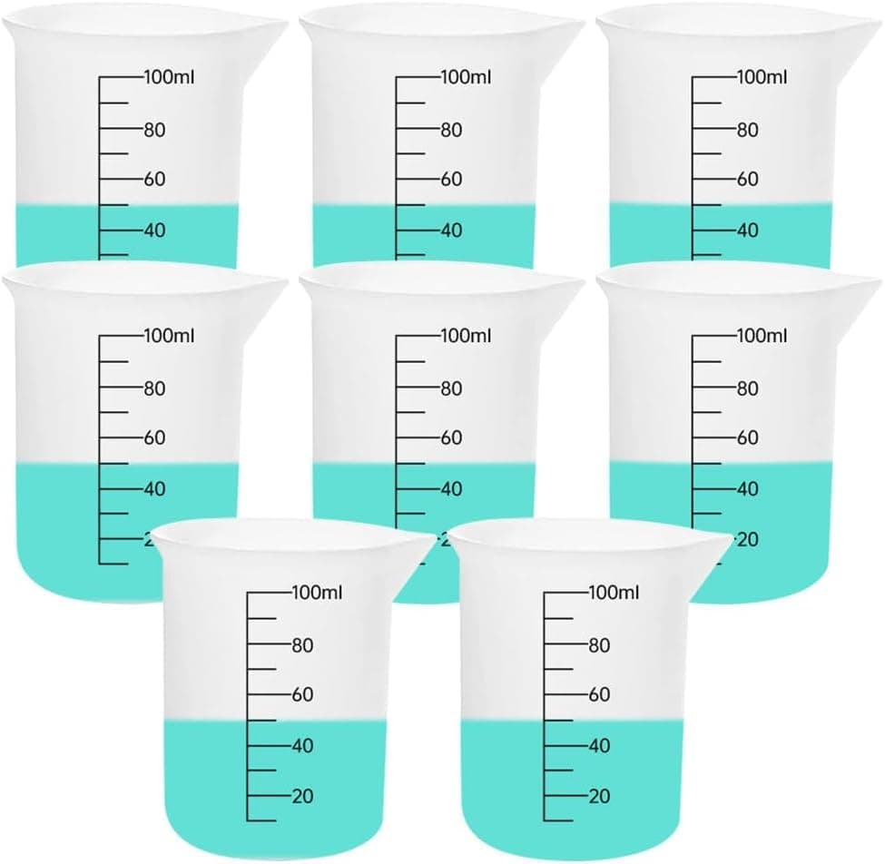 8 PCS Silicone Measuring Cups Kits,Silicone Measuring Cup,100ml Non-Stick Mixing Cups,Precise Scale,Durable Easy Clean for Epoxy Resin,Stain Jewelry Making,Casting Molds, Waxing,DIY, Art,Craft