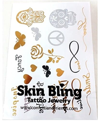 Gold & Silver Temporary Bling Metallic Tattoos, Like Flash Tats - 1 Sheet