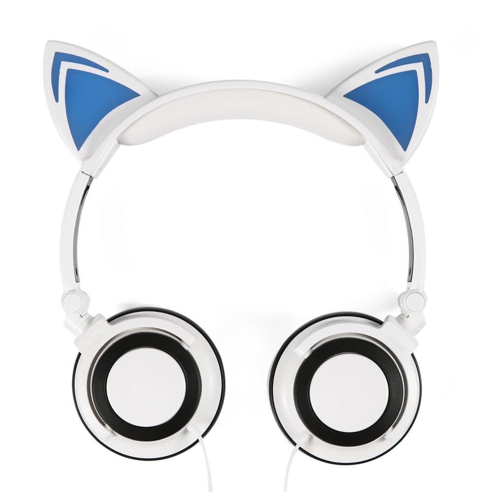 Aquiver Unique Cat Ear headphones Gaming Headset Earphone Foldable Flashing with LED (White)