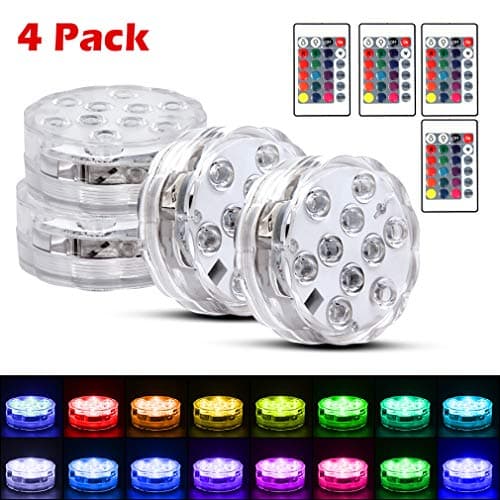WHATOOK Underwter Pool Light vase Fish Tank,Submersible Lights Remote Control Battery Operated Aquarium Light,Best Party Decor Lights ot Tub,Pond,Fountain,Waterfall,Aquarium,Vase Base (4pack)