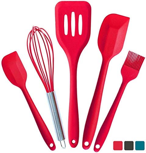 StarPack Premium Silicone Cooking Kitchen Utensils Set (5 Piece) - Cooking Utensils Set with Heat Resistance up to 600°F - Large & Small Spatulas, Whisk & Basting Brush Silicone Utensils (Cherry Red)