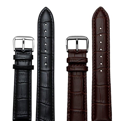 (Twin Pack) 22mm Leather Watch Strap Black/Brown