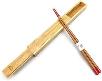 2214, Bamboo Portable Chopsticks with Case Reusable Travel Chopsticks Japanese Style Chopsticks, Red Tips