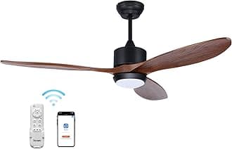 Ovlaim 60 Inch Smart Ceiling Fan with Lights, Quiet DC Motor 3 Blade Propeller Large Walnut Wood Ceiling Fans with Remote and App Controls, for Living Room, Bedroom