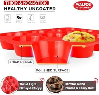 Walfos Muffin Pan Set - 12 Cups Regular Silicone Cupcake Pan, Non-stick and BPA Free, Great for Making Muffin Cakes, Tart, Fat Bombs - Dishwasher Safe, 2-Piece