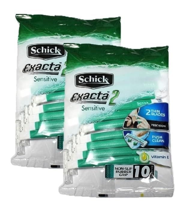 Schick Exacta2 Sensitive Skin Disposable Mens Shaver 20 Count (10 Count x 2Pack) 2023 New Verson