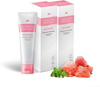 HIMALAYA PINKSALT Natural Whitening Toothpaste - Fluoride Free, Natural Toothpaste for Teeth Whitening, Gum Health Care, Plaque Remover - Spearmint Flavor, 3.9 oz (Pack of 2)
