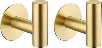 YUET Brushed Brass 2 Pcs Bathroom Towel Hook Self Adhesive,Stick on Metal Coat Hooks Robe Hooks SUS 304 Stainless Steel Heavy Duty Door Hanger Clothes Closet Holder No Drill for Bathroom Hotel Gold