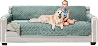 Sofa Shield Couch Slip Cover with Patented Strap, Cushion Protector, Reversible Stain and Dog Tear Resistant Slipcover, Quilted Microfiber 78in Seat, Washable Covers for Dogs Pets Kids, Seafoam Cream