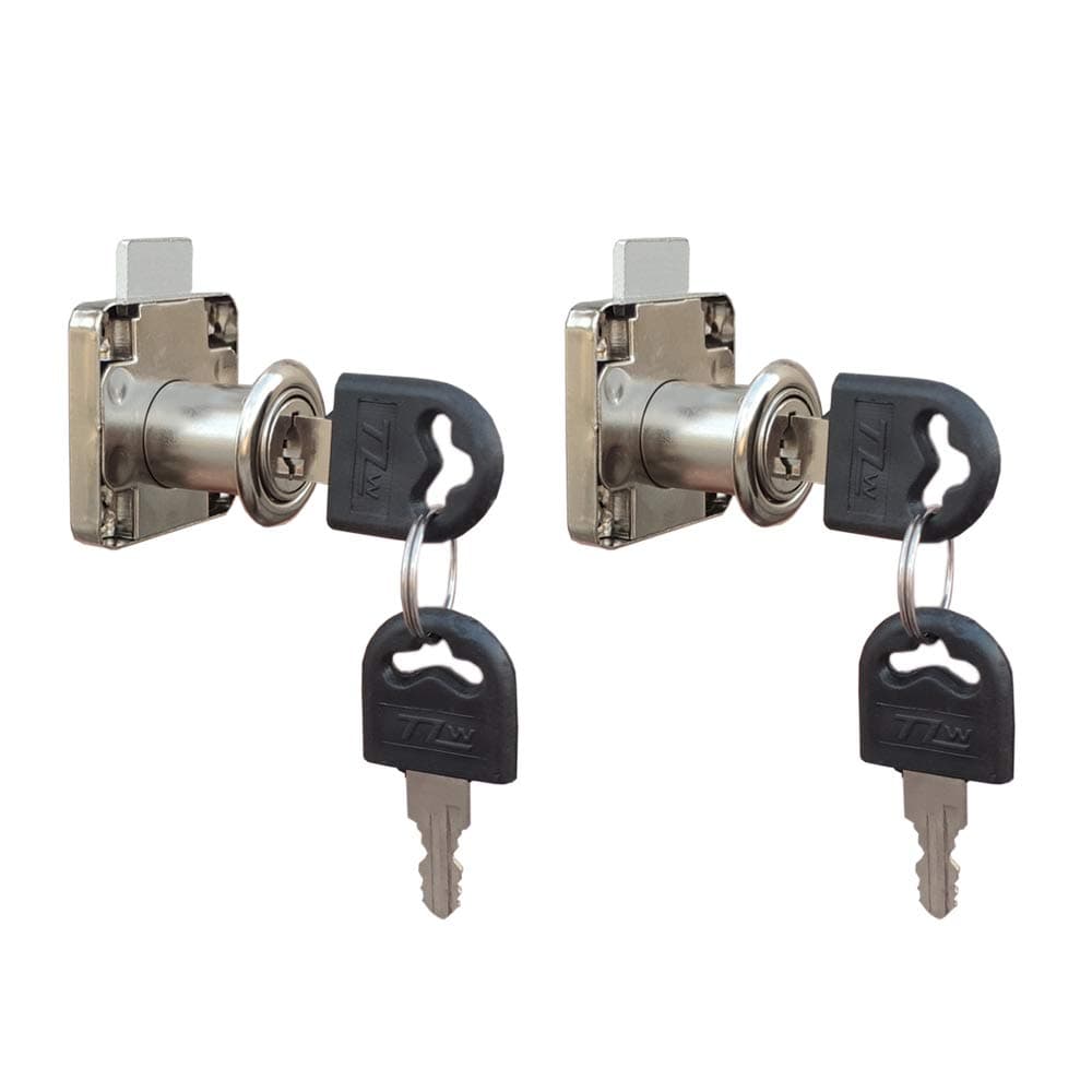 Cam Drawer Lock - 5/8 Inch (16mm) Bore 7/8 Inch (21mm) Cylinder Length Chrome for Office Desk Cabinet Door, Keyed Alike, 2 Pcs