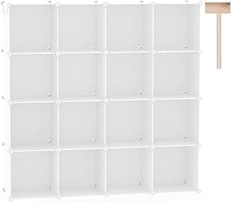 C&AHOME 16-Cube Storage Organizer Without Doors, Plastic Storage Cubes, DIY Closet Organizer, Modular Closet Storage Shelves Ideal for Home, Bedroom, Milky