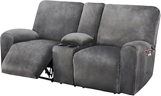 ULTICOR Reclining Loveseat with Middle Console Slipcover, 8-Piece Velvet Stretch Loveseat Reclining Sofa Covers, 2 seat Loveseat Recliner Cover, Thick, Soft, Washable, Loveseat Slipcovers (Dark Grey)
