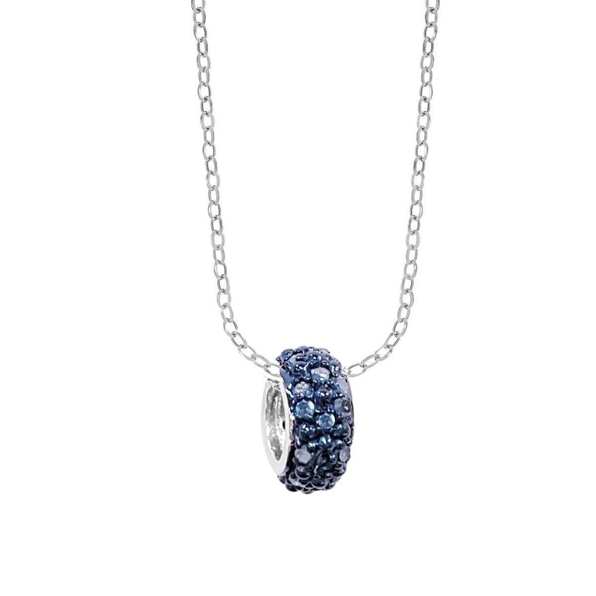 Sterling Silver 0.20ctw Blue Diamond Circle Pendant Necklace