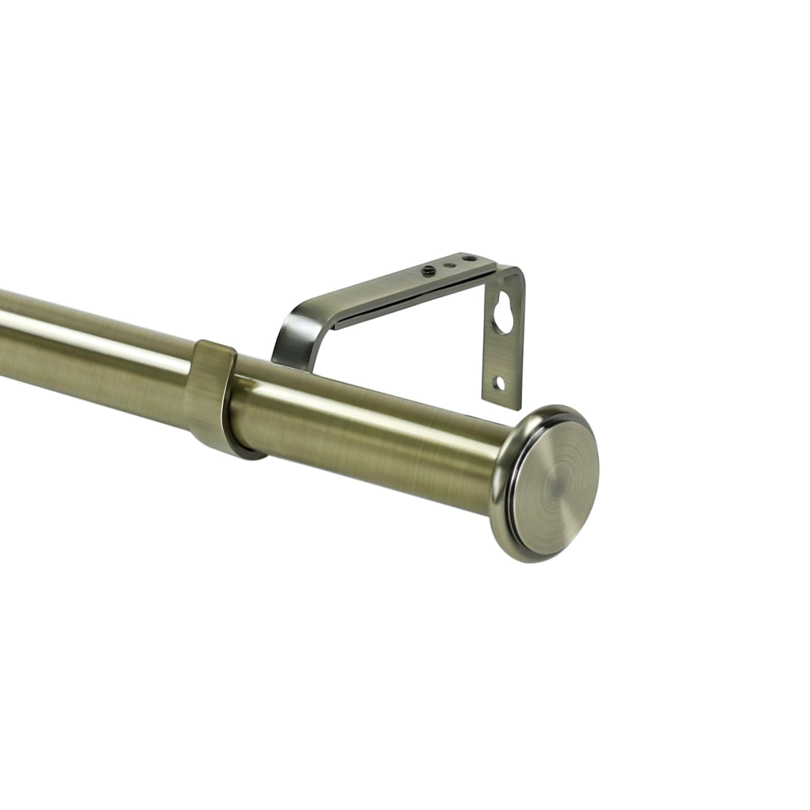 1-inch Diameter Bouton Adjustable Single Drapery Curtain Rod, 48-inch to 84-inch, Antique Brass