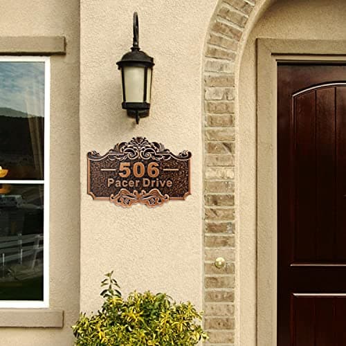 Personalized House Address Plaque 12" Cast Numbers for Outside Custom Street Name Address Sign Plate Vintage for Mailbox Door Room Classic Wall Outdoor Antique Copper