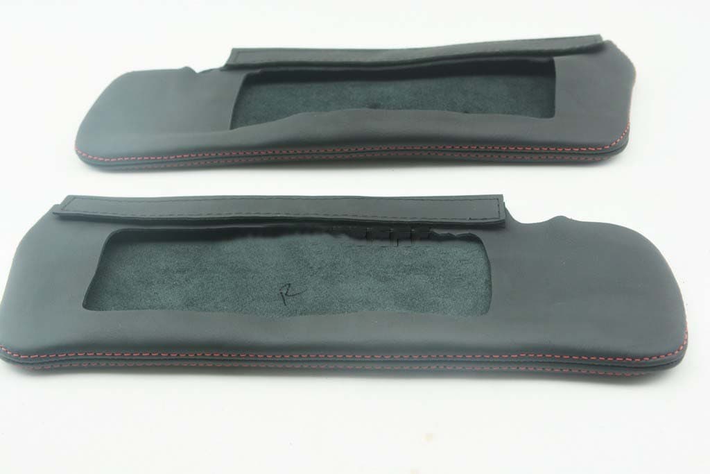 Fits 1984-1996 Corvette C4 Real Black Leather Sunvisor Covers with Red Stitching. (Skin Only)