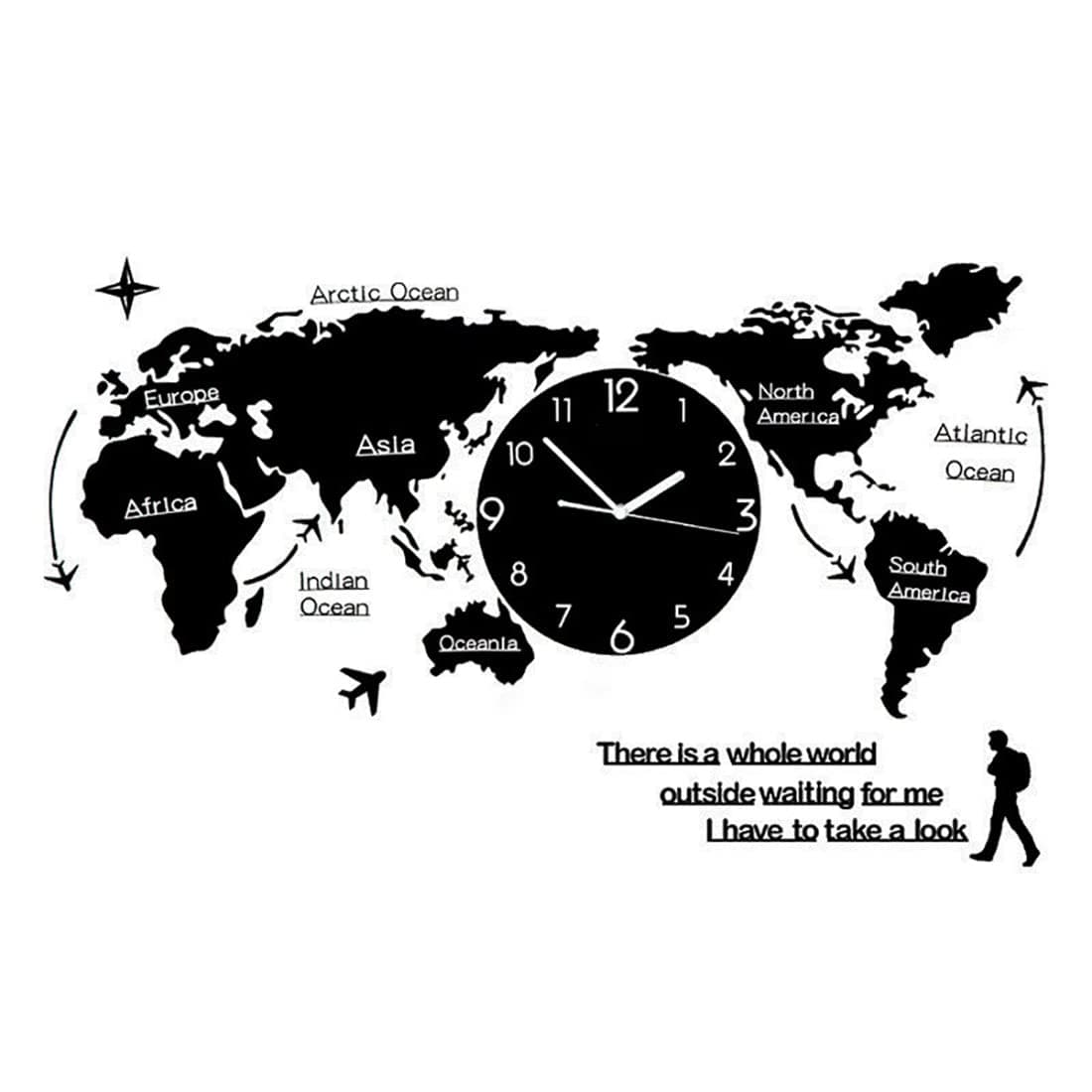 World Map Wall Clocks Modern Design 3D Digital Hanging Clock Ultra Quiet Acrylic Wall Watch,47x21inches 11