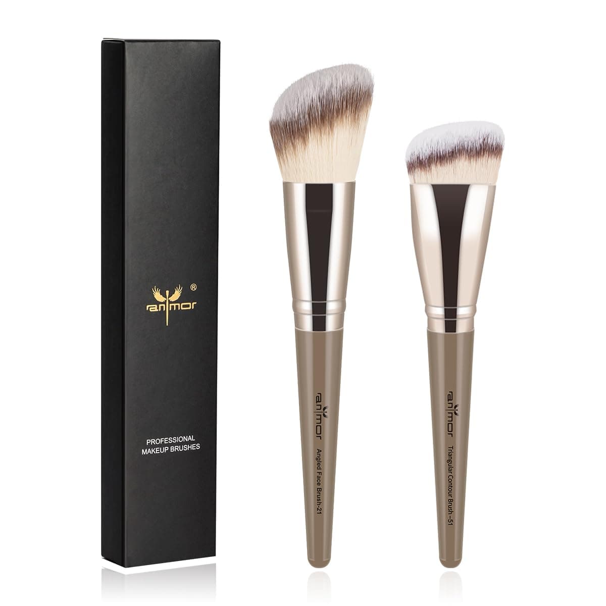 Anmor Contour Brush Set, Premium Contour Blush Bronzer Face Makeup Brush, Perfect For Cheek Jaw Nose Blending Contouring Polishing, Suitable For Powder Liquid Cream(Angled and Triangular Contour Brush