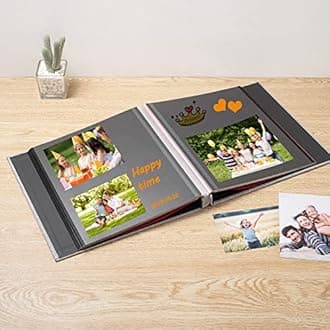 Photo Album Self Adhesive Scrapbook 3x5 4x6 5x7 6x8 Magnetic Album DIY Scrap Book 11x10.6 Inch 40 Black Sticky Pages Linen Cover DIY Photo Album(Grey)