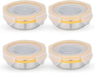 STEELLOCK Stainless Steel Airtight Container with Lid | Leakproof, BPA-Free | Multipurpose Food Storage Containers/Tiffin/Dabba for Office, School & Kitchen | SL-1200-set of 4, 150ml each, Yellow