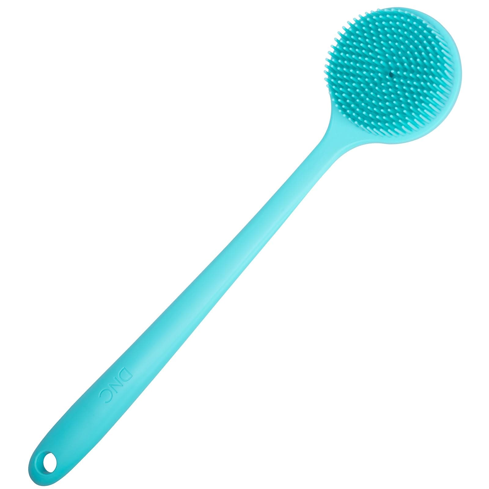 DNC Silicone Back Scrubber for Shower, Soft Bath Body Brush with Long Handle (Blue)
