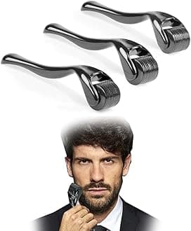 Derma Roller for Beard Hair Growth, 3 Pcs Beard Roller for Face Body Hair Skin, Facial Skin Care Tools for Men Women (#0.5mm, Black)