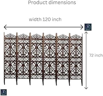 Wooden Room Partition/Screen/Room Divider/Room Separator Traditional Handicrafts 6Ft (Dark Brown) (6 Panel with Stands)