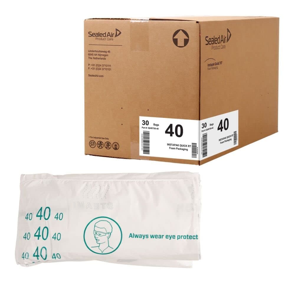 Sealed Air Instapak Quick RT, #40 Bag for 12"x12"x12" Box, Easy to Use, The ultimate protection for fragile shipments, Foam Packaging Bags (Pack of 30), Light Blue