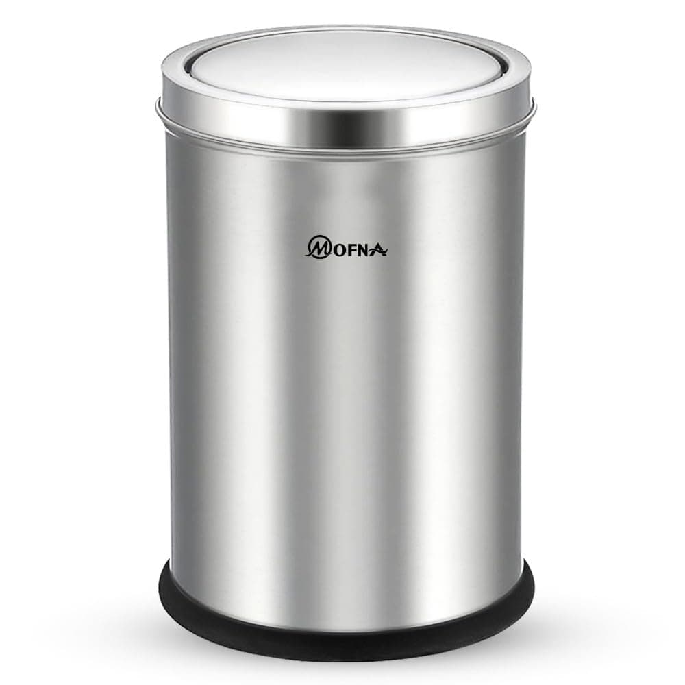 mofna Stainless Steel Swing lid dustbin, Garbage Bin, Trash Can, with removable lid For Home, Kitchen, Bathroom, Office & Commercial Use - 12x28 In -60 Liter, Silver, Pack of 1