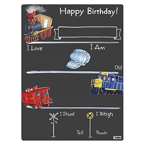 Cohas Birthday Milestone Board with Train Theme and Reusable Chalkboard Style Surface, 12 by 16 Inches, No Marker